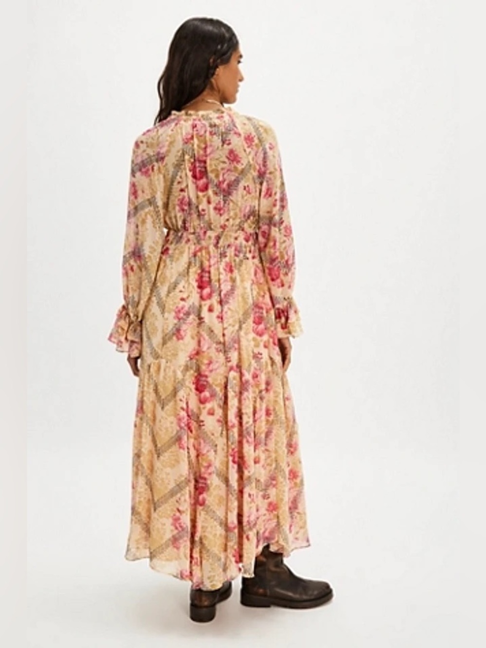 Free People Lena Midi Dress Ethereal Billowy Floral Print Ruffles - Picture 6 of 7